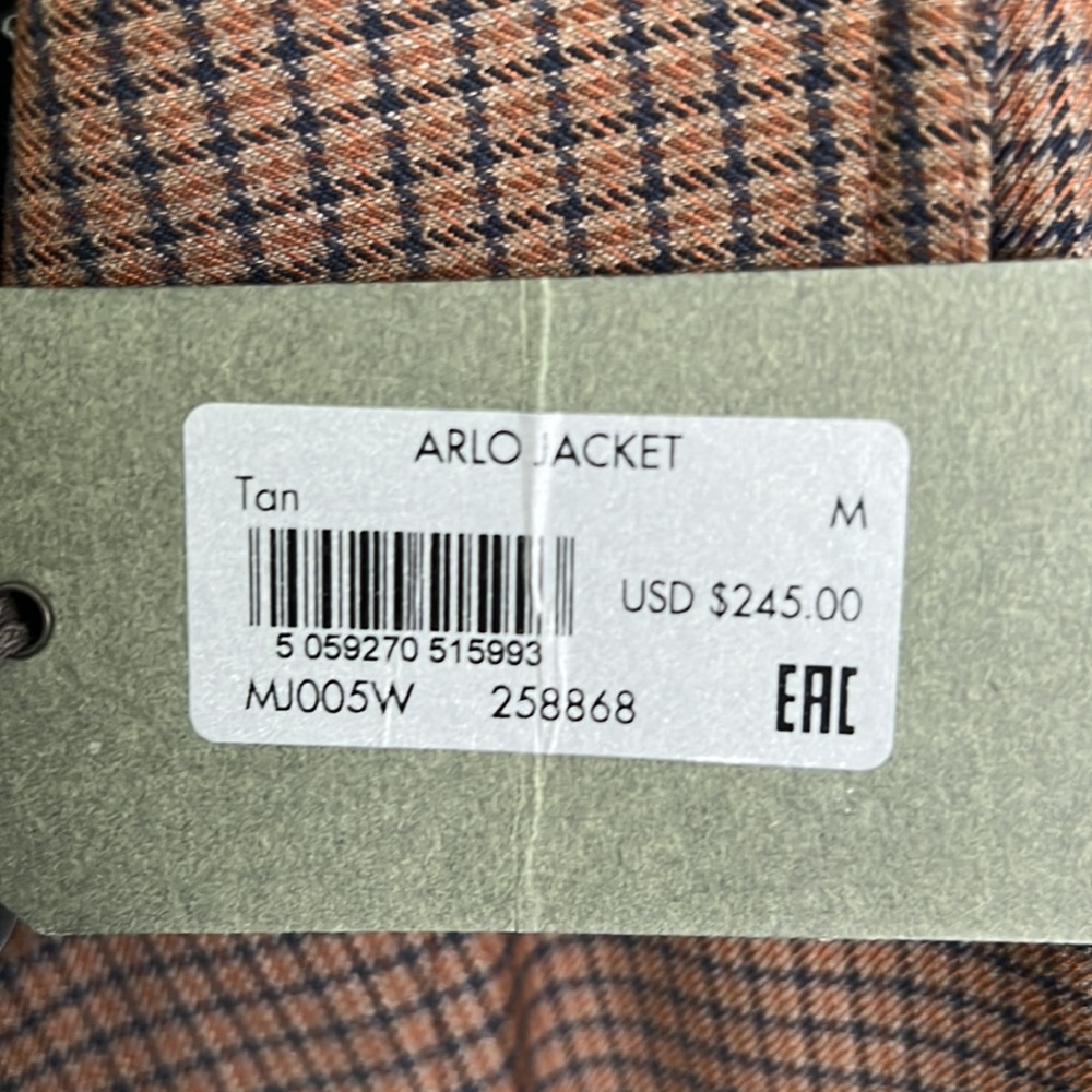 AllSaints Arlo Wool Blend Mini Check Jacket, Tan - Picture 8 of 8
